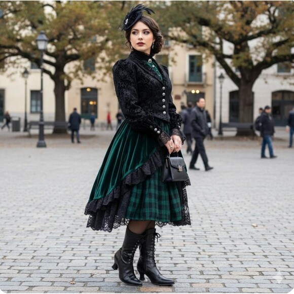 Ellie Victorian Lace Up Boots Womens Size 8 Black Side Zip Spool Heel Steampunk - Picture 14 of 14